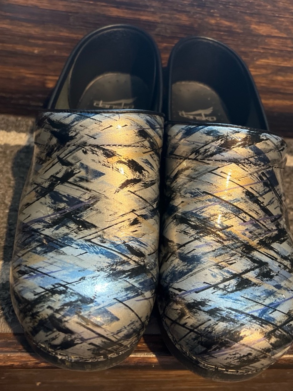 Dansko Slip-On Clogs in Iridescent Silver-Black